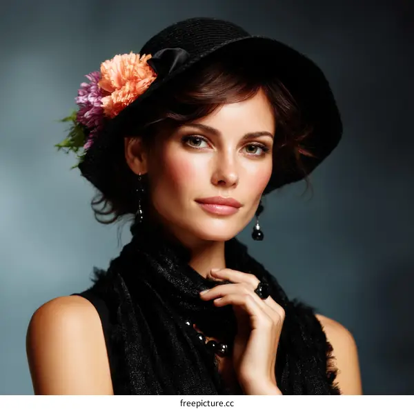 Elegant Woman in Vintage Style Hat and Accessories