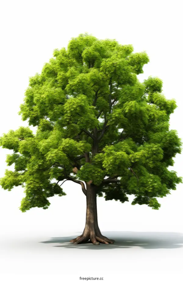 An illustration of a single green tree with a white background