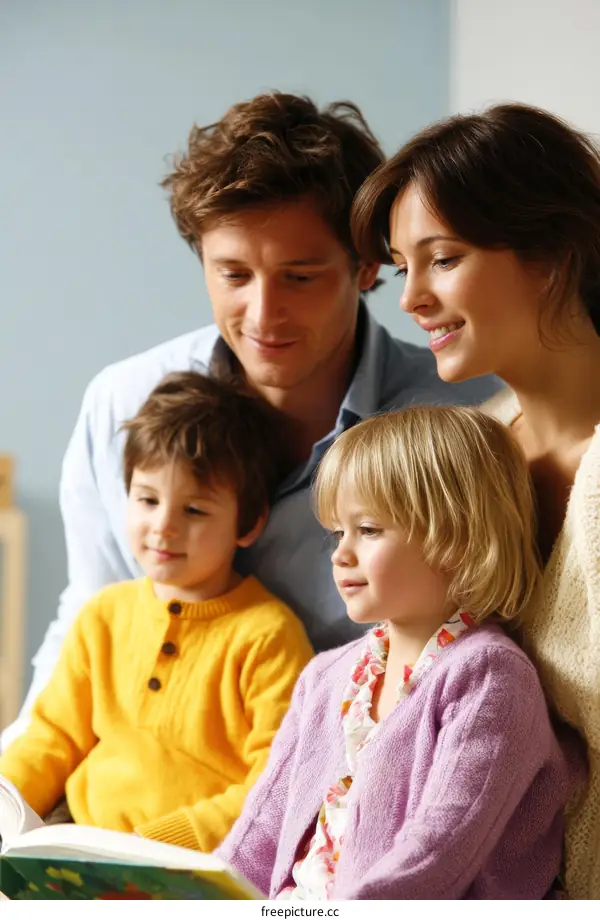 Family Reading a Book Together