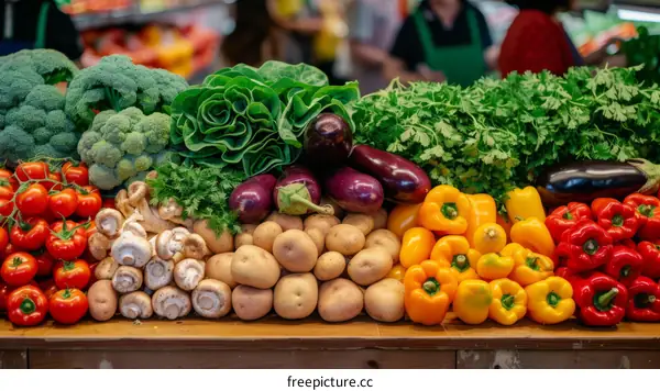 Fresh vegetables and fruits on a market stall