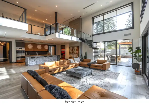 Bright and Airy Living Room With High Ceilings and Large Windows