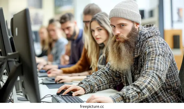 Students working in a computer lab
