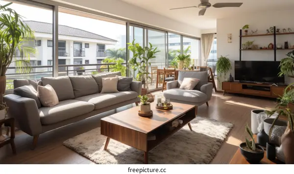 Bright and Airy Living Room With Modern Furnishings and Plants