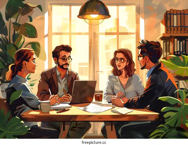 Team Meeting at a Brightly Lit Office