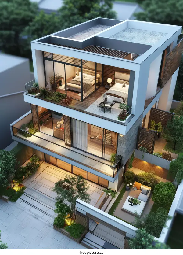 Modern Multi-Level House Design with Courtyard