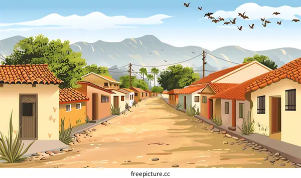 Illustration of a Colorful Village Street