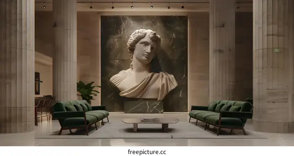 Modern Interior Design with Marble Columns and Sculpture