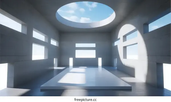 Minimalist Concrete Room with Skylight and Geometric Light Patterns