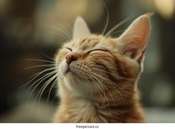 Relaxed Ginger Cat Sitting with Closed Eyes