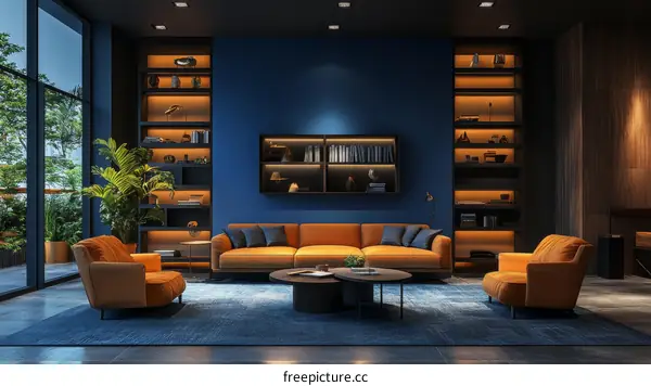 Modern Living Room Interior Design with Orange Furniture