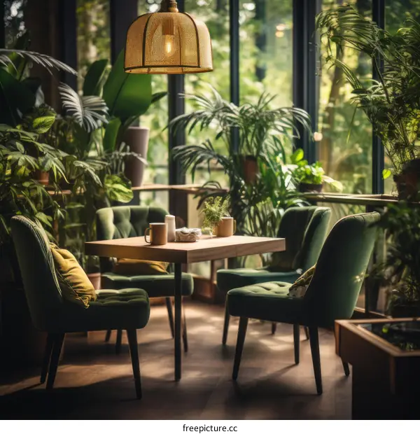 Cozy Indoor Garden Cafe with Lush Greenery
