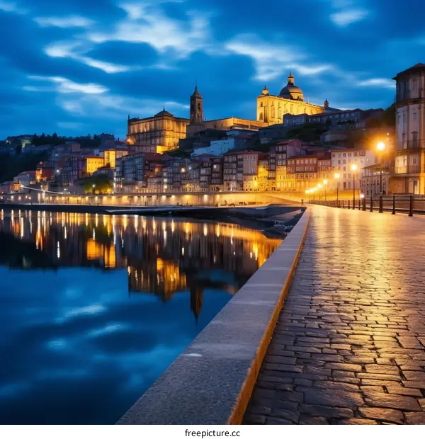 Scenic view of Porto, Portugal at night
