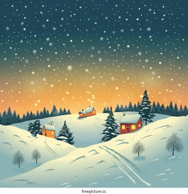 Snowy Village Landscape