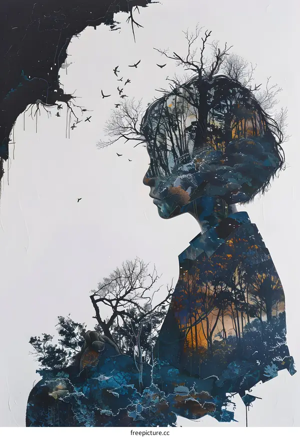 Woman with Forest Silhouette Portrait