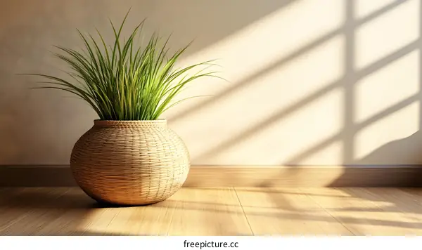 Green Plant in Woven Basket With Sunlight