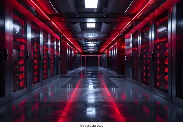 Futuristic Sci-Fi Server Room With Glowing Red Lights