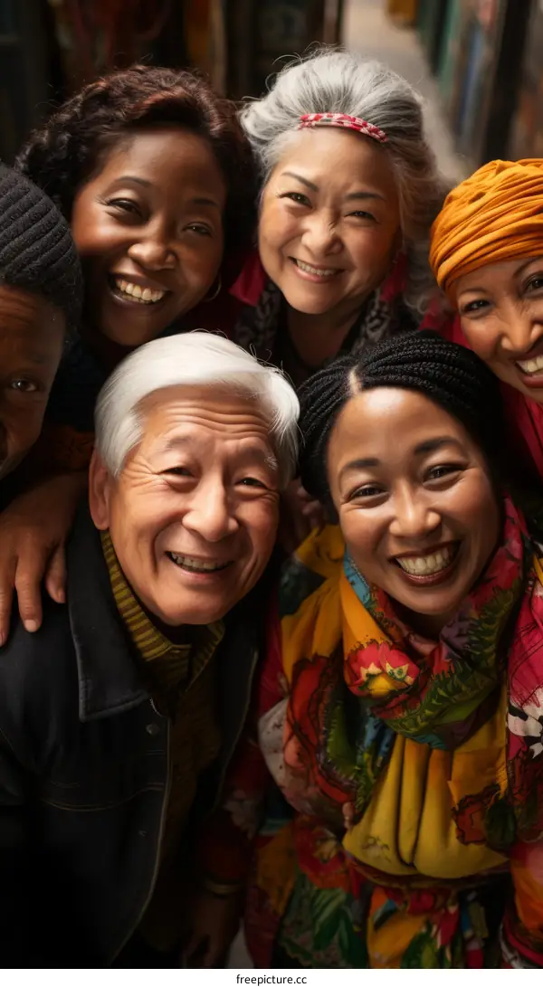 A group of diverse people smiling and embracing