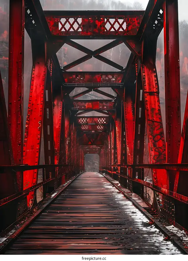 Rusty Red Bridge Over River
