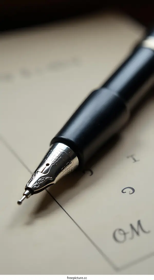 Close-up of a Vintage Fountain Pen on Paper