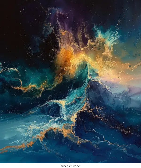 Blue and Gold Abstract Artwork