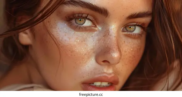 Close Up Portrait of a Young Freckled Woman