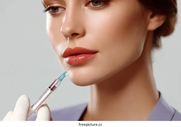 Woman Receiving Cosmetic Injection for Lip Augmentation
