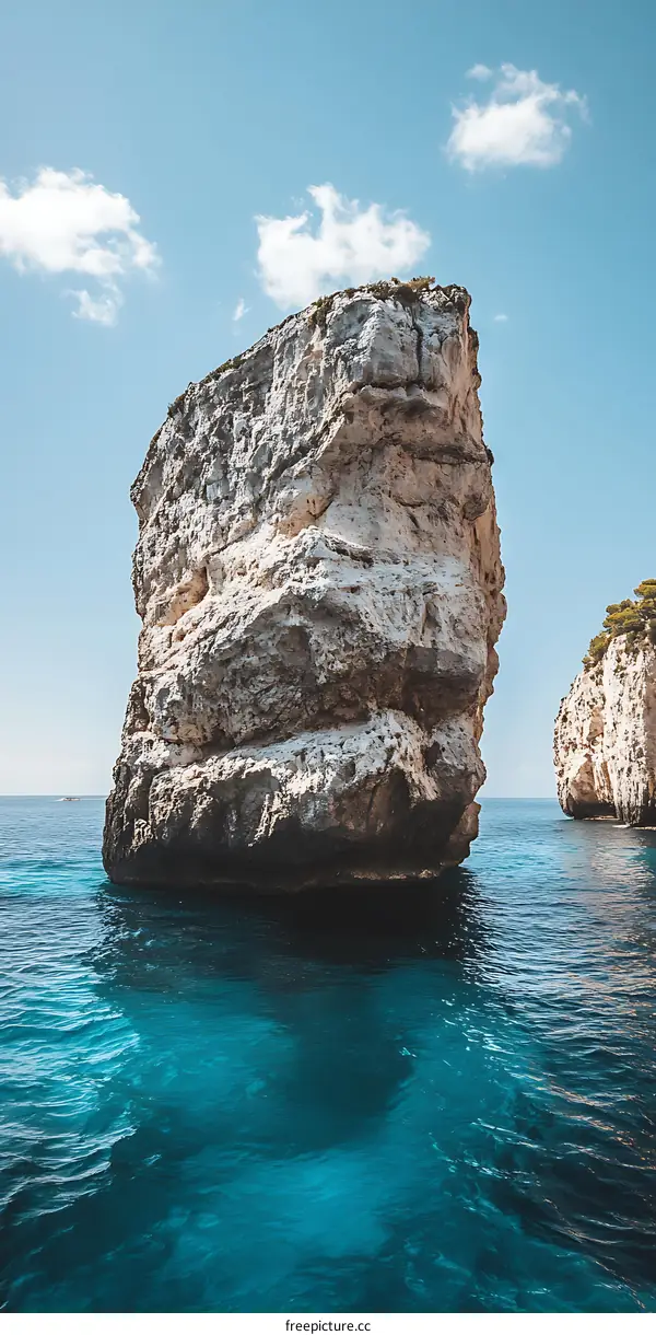 Sea Cliff Rock Formation in Clear Blue Ocean