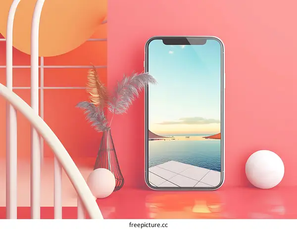 Minimalist Phone Mockup with Beach Scene