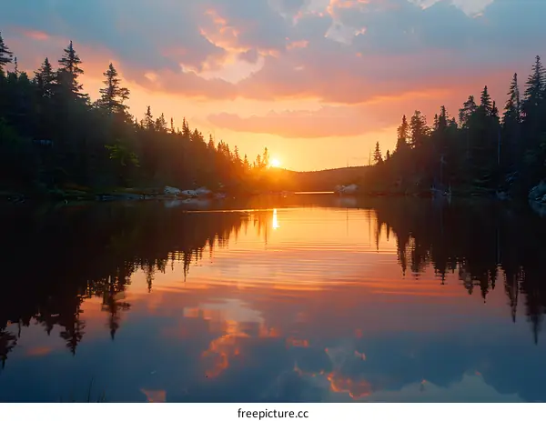 Sunset Reflection on the Calm Lake