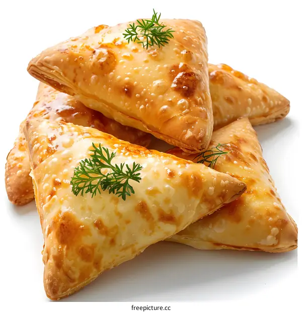 Four baked pastries with parsley on top