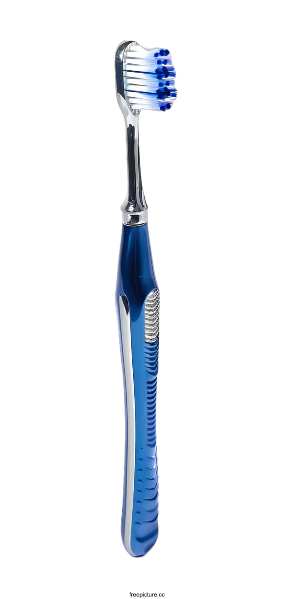 [Transparent Background PNG]Blue and Silver Toothbrush with White Bristles