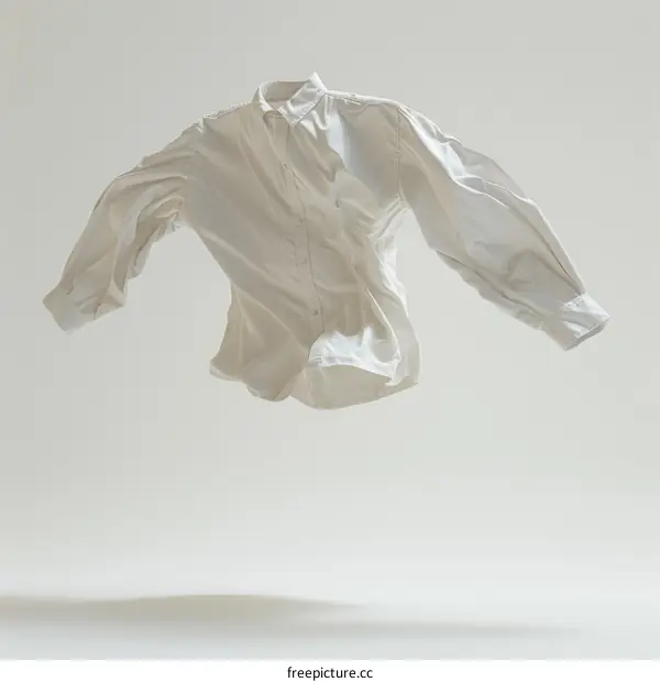 White shirt floating in mid-air against a beige background