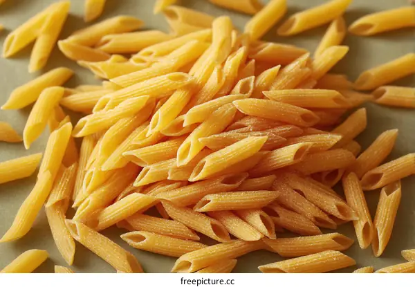 Pile of Uncooked Penne Pasta on a Surface
