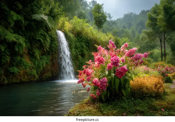 Beautiful Waterfall in a Lush Garden Setting