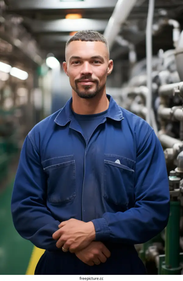 Portrait of a male engineer standing in a factory.