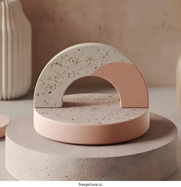 Abstract Pink and White Terrazzo Arch with a Platform