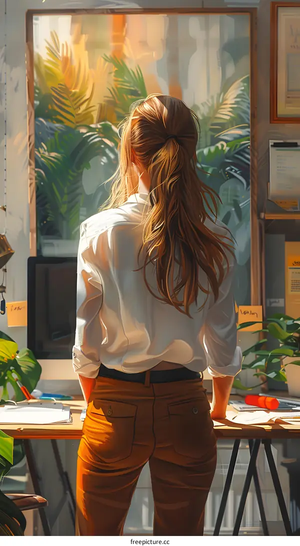 girl looking at indoor plants