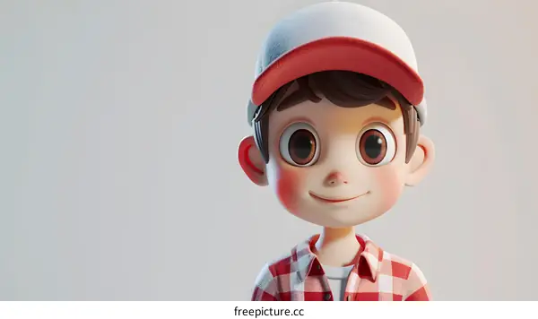 A 3D rendering of a boy wearing a baseball cap