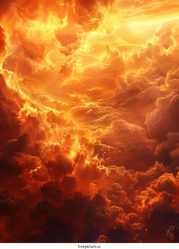 fiery cloudscape with bright light shining through