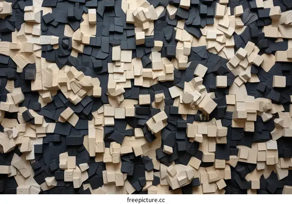Black and white wooden blocks arranged in a staggered pattern