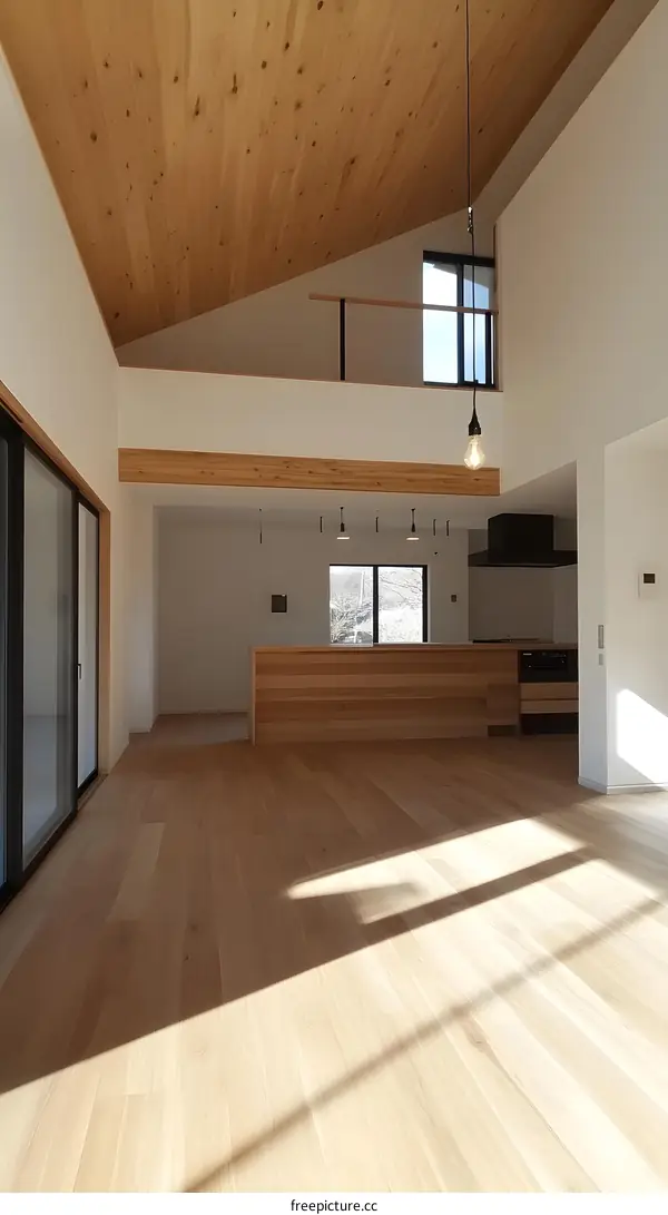 Modern Minimalist Interior Design with Wooden Floors and Ceiling