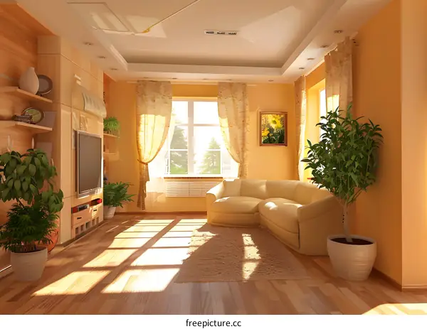 Modern Living Room Interior Design with Couch and Plants