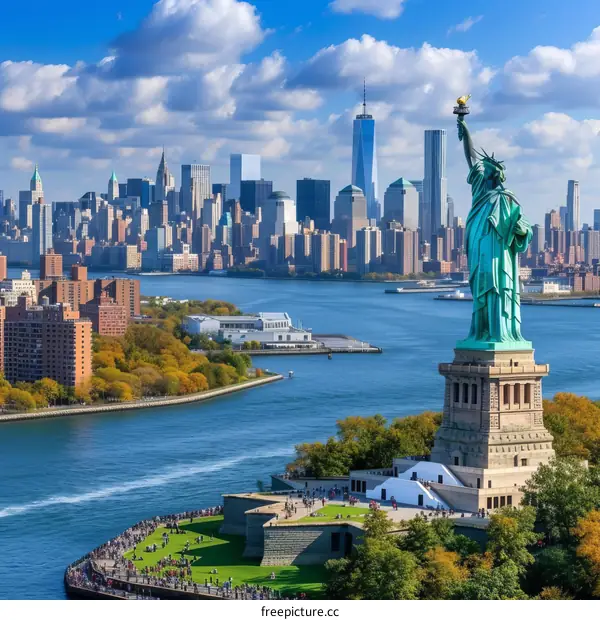 New York City Skyline and the Statue of Liberty