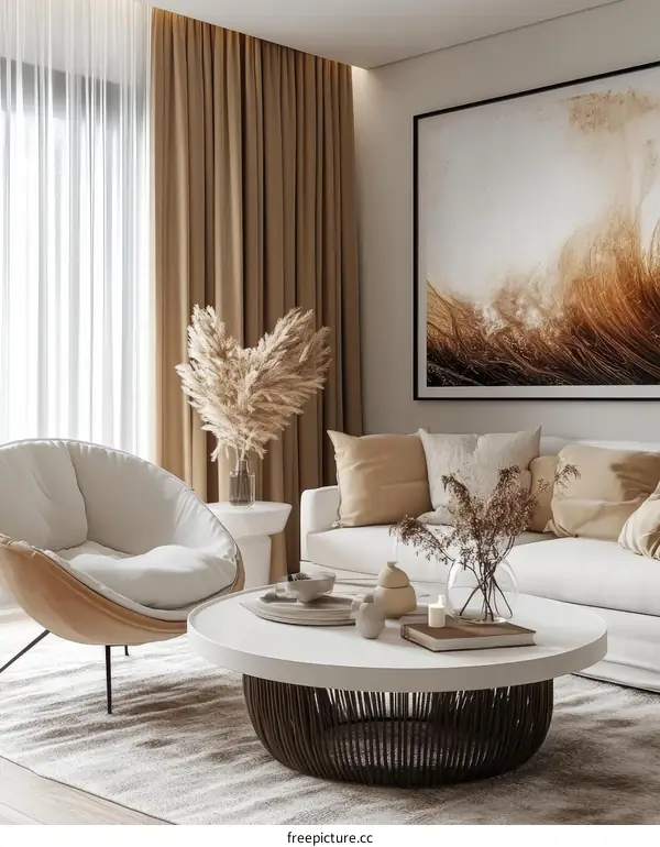 Modern Boho Living Room Interior Design Illustration