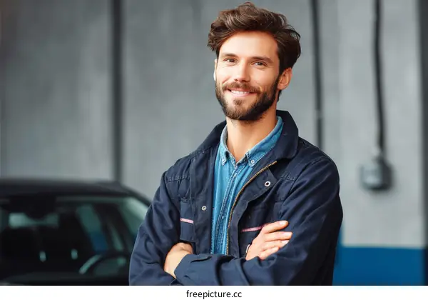 Confident Male Mechanic Portrait in Garage
