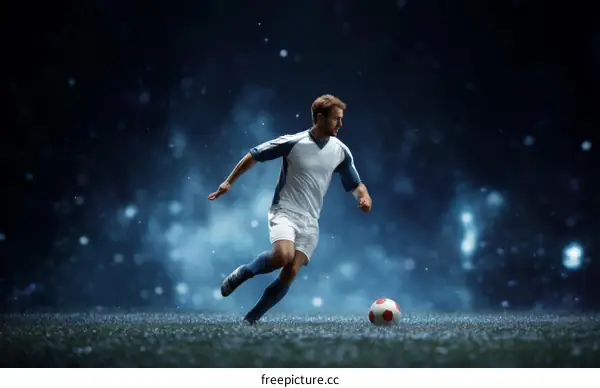 Soccer Player in Action on a Night Game