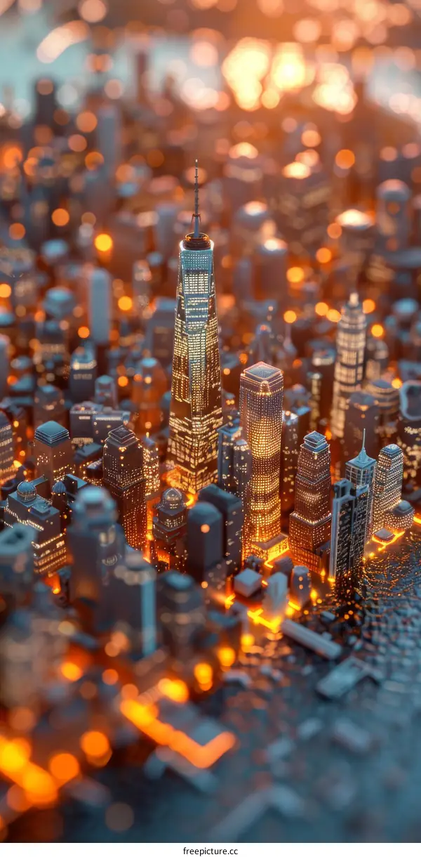 Digital Art Night City Skyline