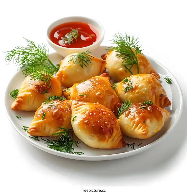 Delicious baked dumplings on white plate