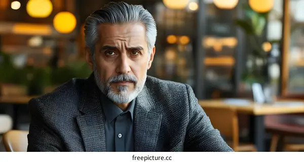 Portrait of a Serious Middle Aged Man with Grey Hair