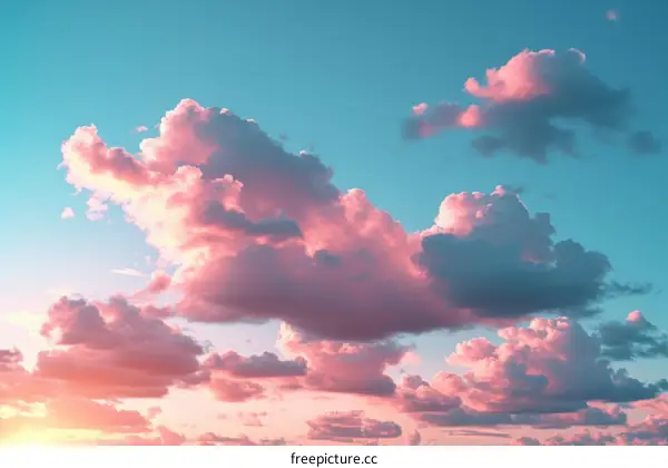 Cotton candy cloudscape in shades of pink, blue and orange